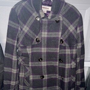 Hydraulic Brand Purple Plaid Double-Breasted Women's Coat